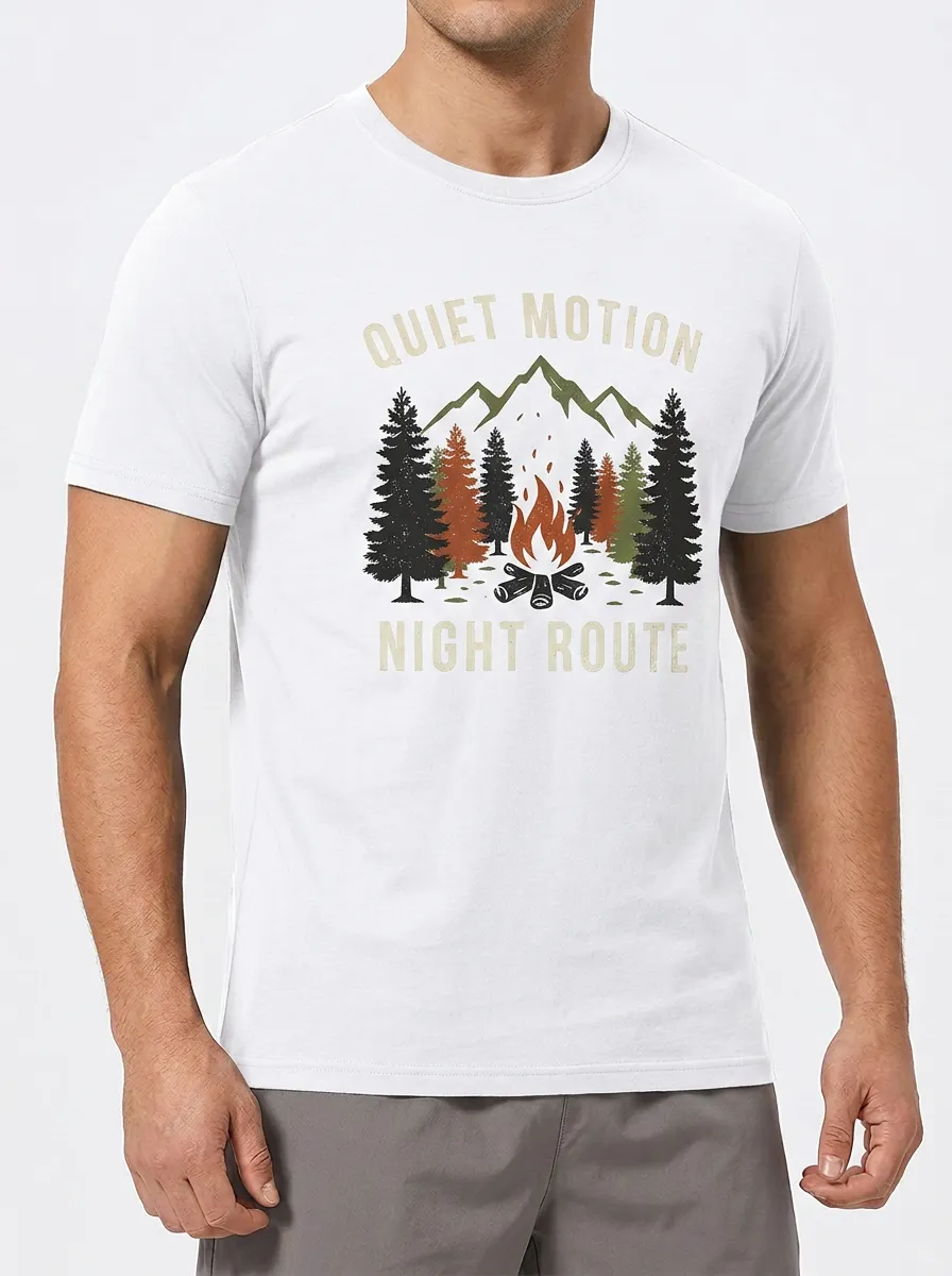 Men's Camping Nature Lover Mountain Campfire Printed T-shirt