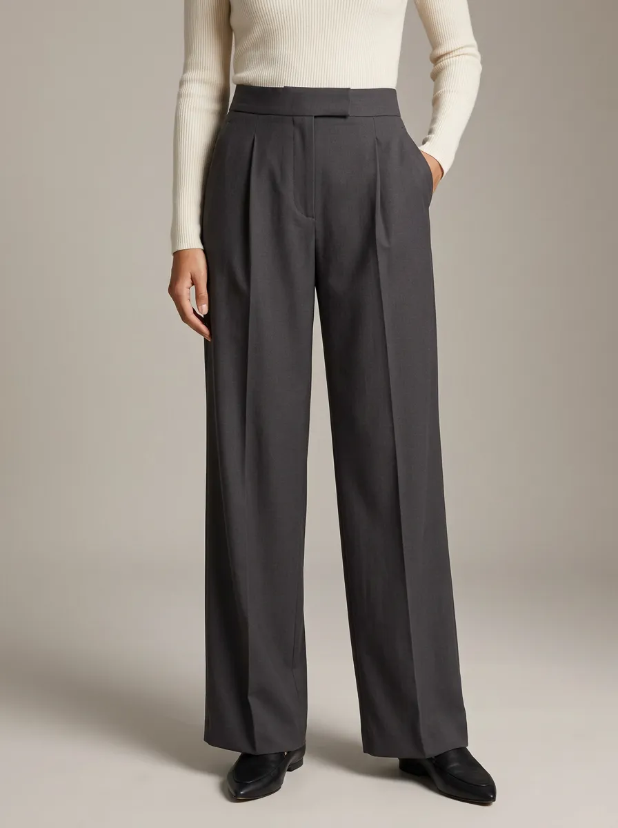 Everyday High-Waisted Pleated Wide-Leg Trousers