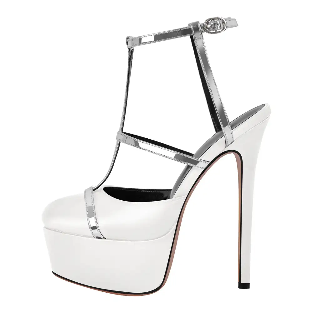 Modern Round Toe Platform Stiletto Ankle Strap Pumps