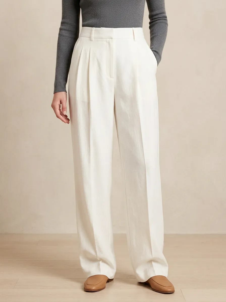 Structured Design Pleated Wide-Leg Trousers