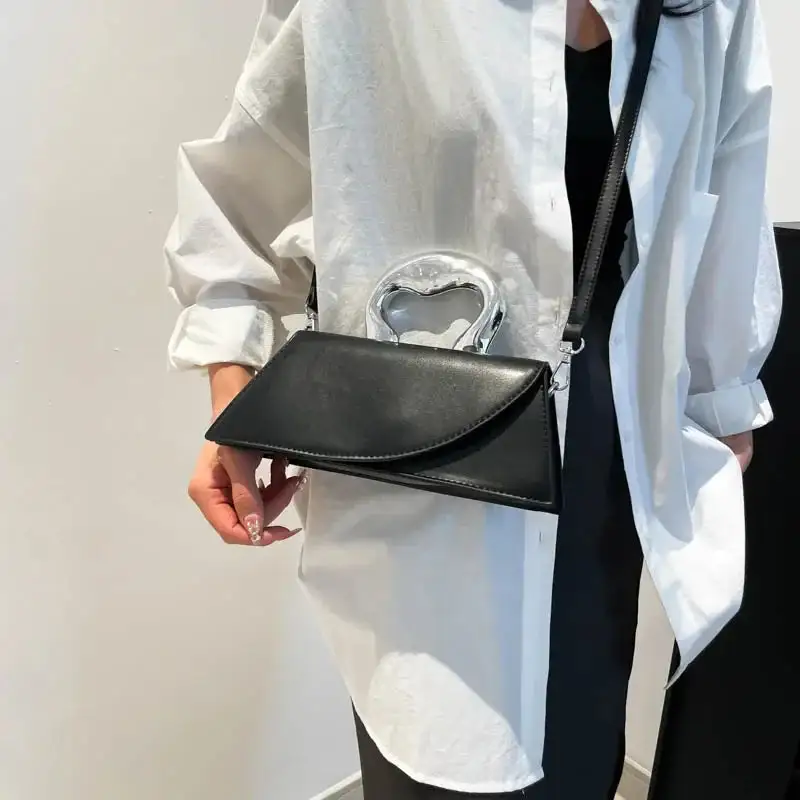 Chic Asymmetric Beige Shoulder Bag With Silver Handle
