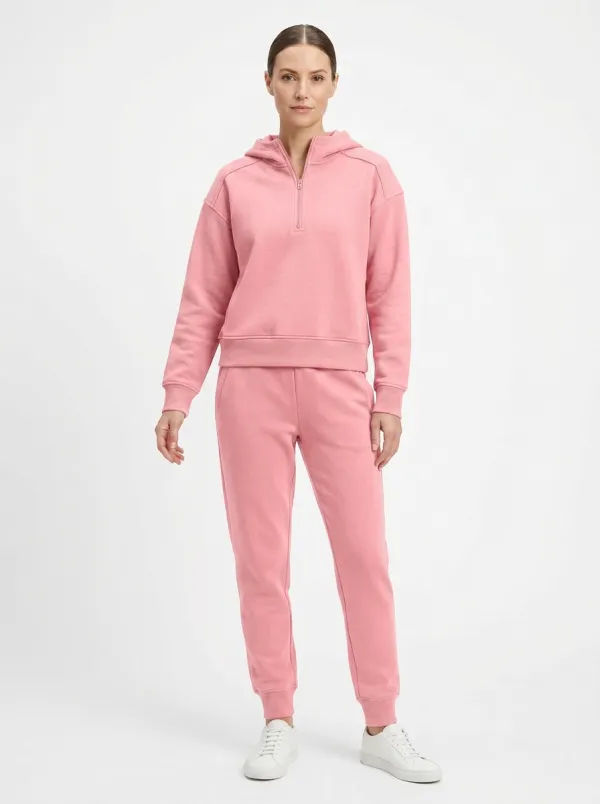 Women's Rust Chest-Seam Quarter-Zip Hoodie and Jogger Set