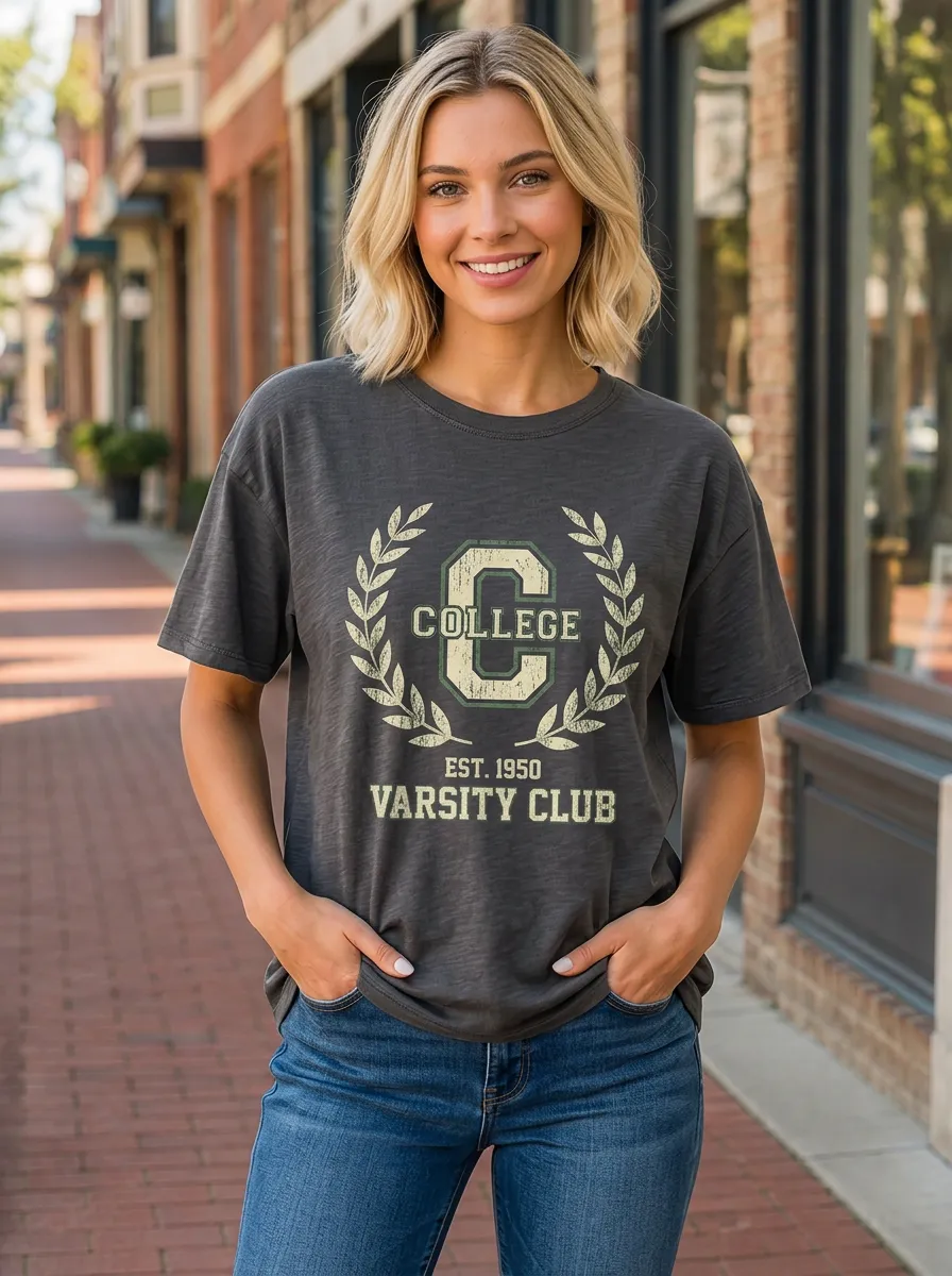 Women's College Varsity Club Laurel Wreath Printed T-shirt