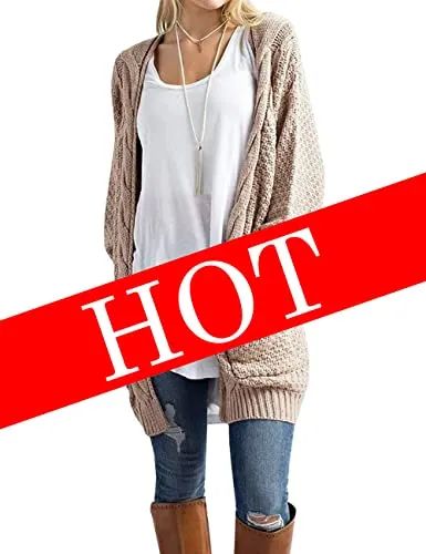 Traleubie Women's Open Front Long Sleeve Boho Boyfriend Knit Chunky Cardigan Sweater