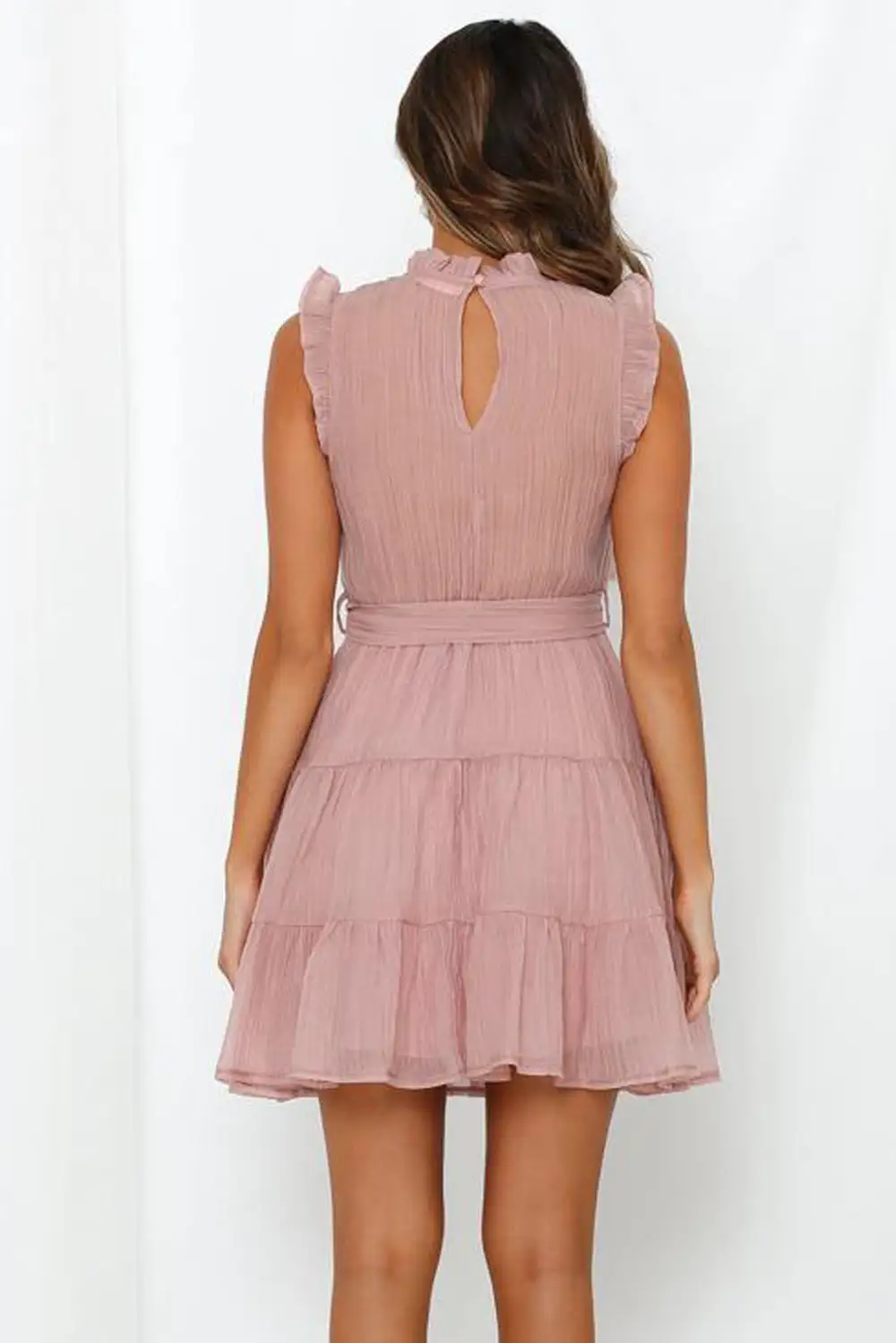 Frilled Neck Sleeveless Tiered Tulle Dress