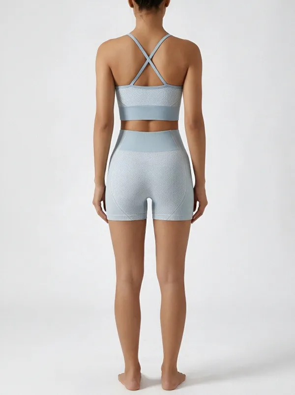Streamlined Textured Detail Design Women's Tank Top And Sports Shorts Set