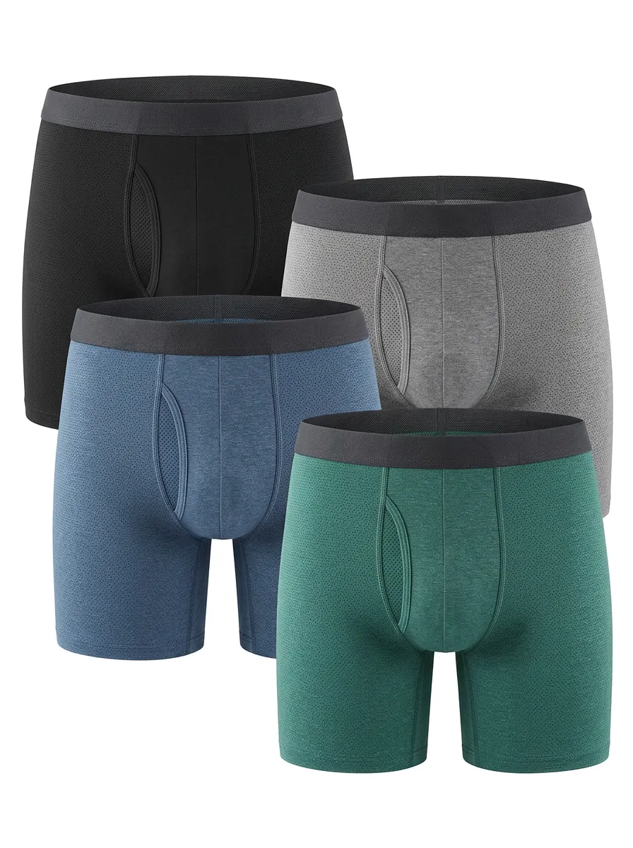Men's Boxer Briefs Four-Pack with Mesh Breathable-Look Textured Performance-Inspired