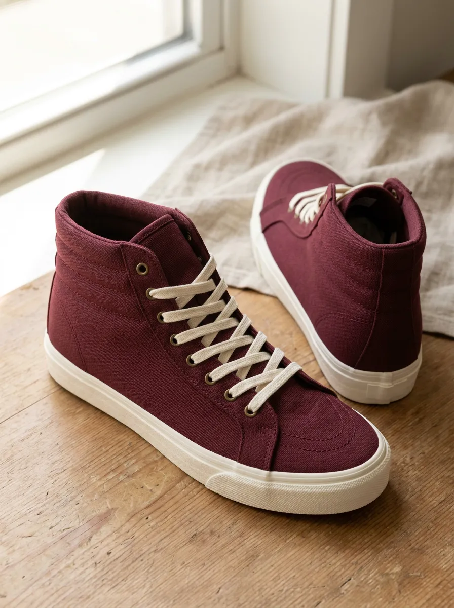 Women's Burgundy Solid Color Canvas High-Top Sneakers