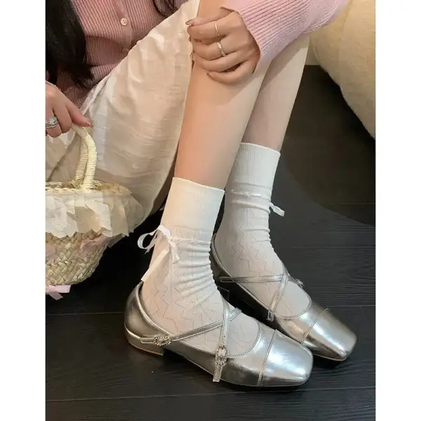Buckle-Detail Square-Toe Square-Heel Flats