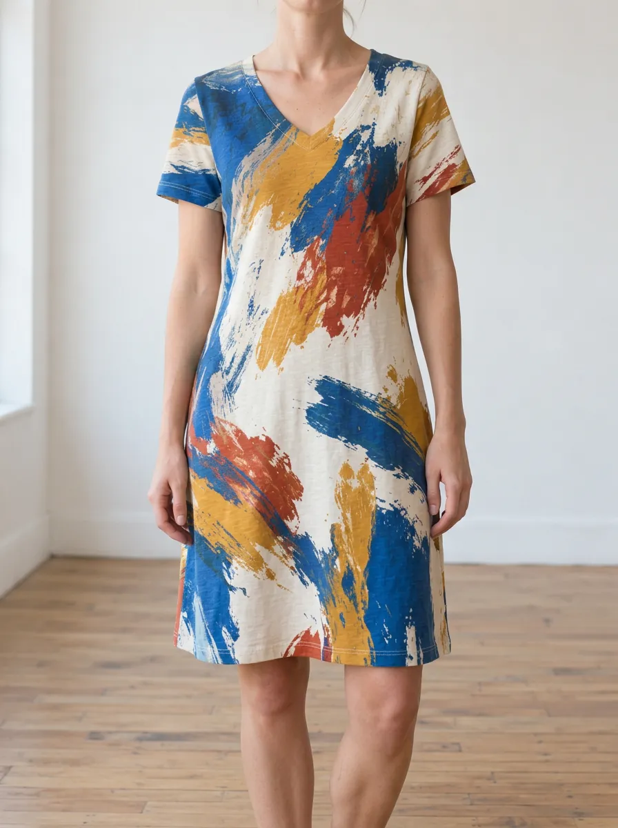 Women's Abstract Art Multi-color Brushstroke Printed Dress