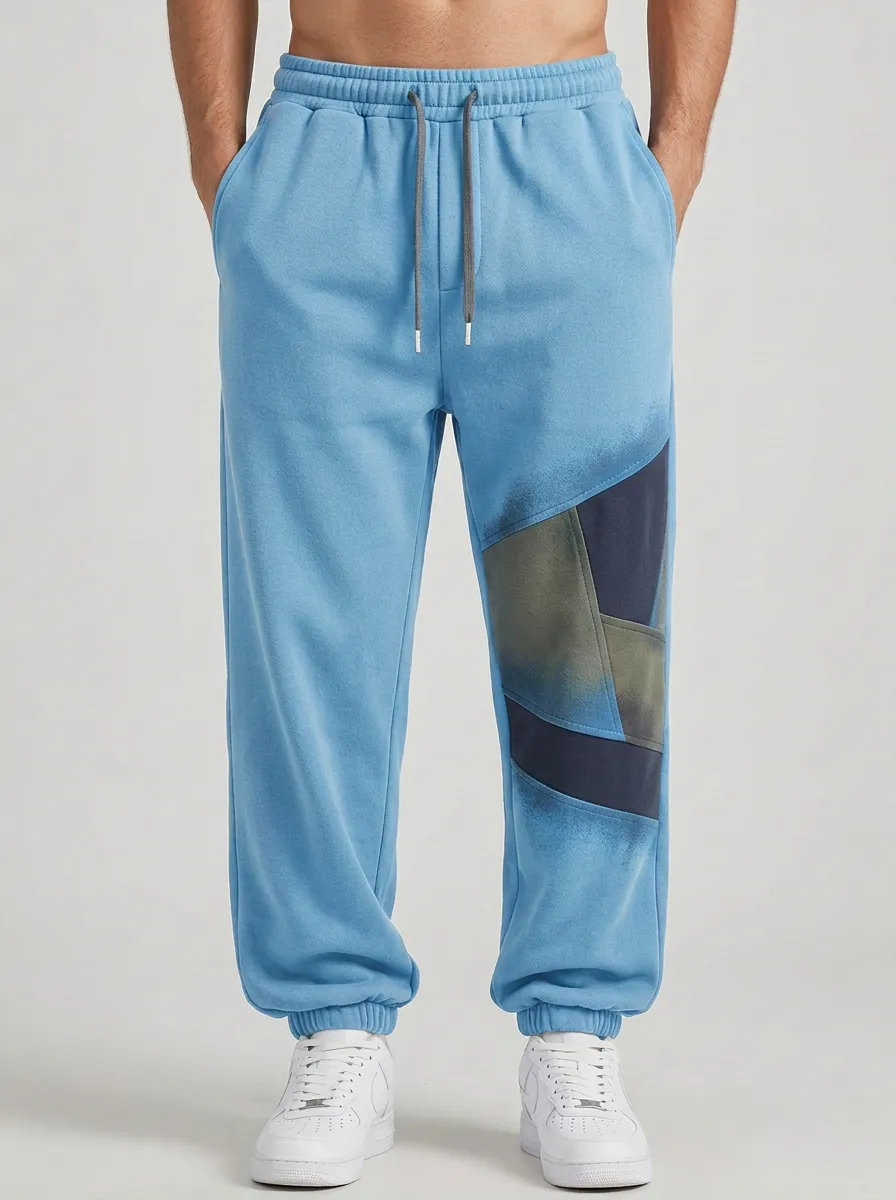 Unisex Layered Patchwork Print Joggers