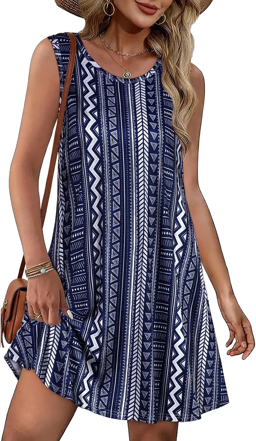 elescat Summer Dresses for Women Boho Sleeveless Pocket Tshirt Sundresses