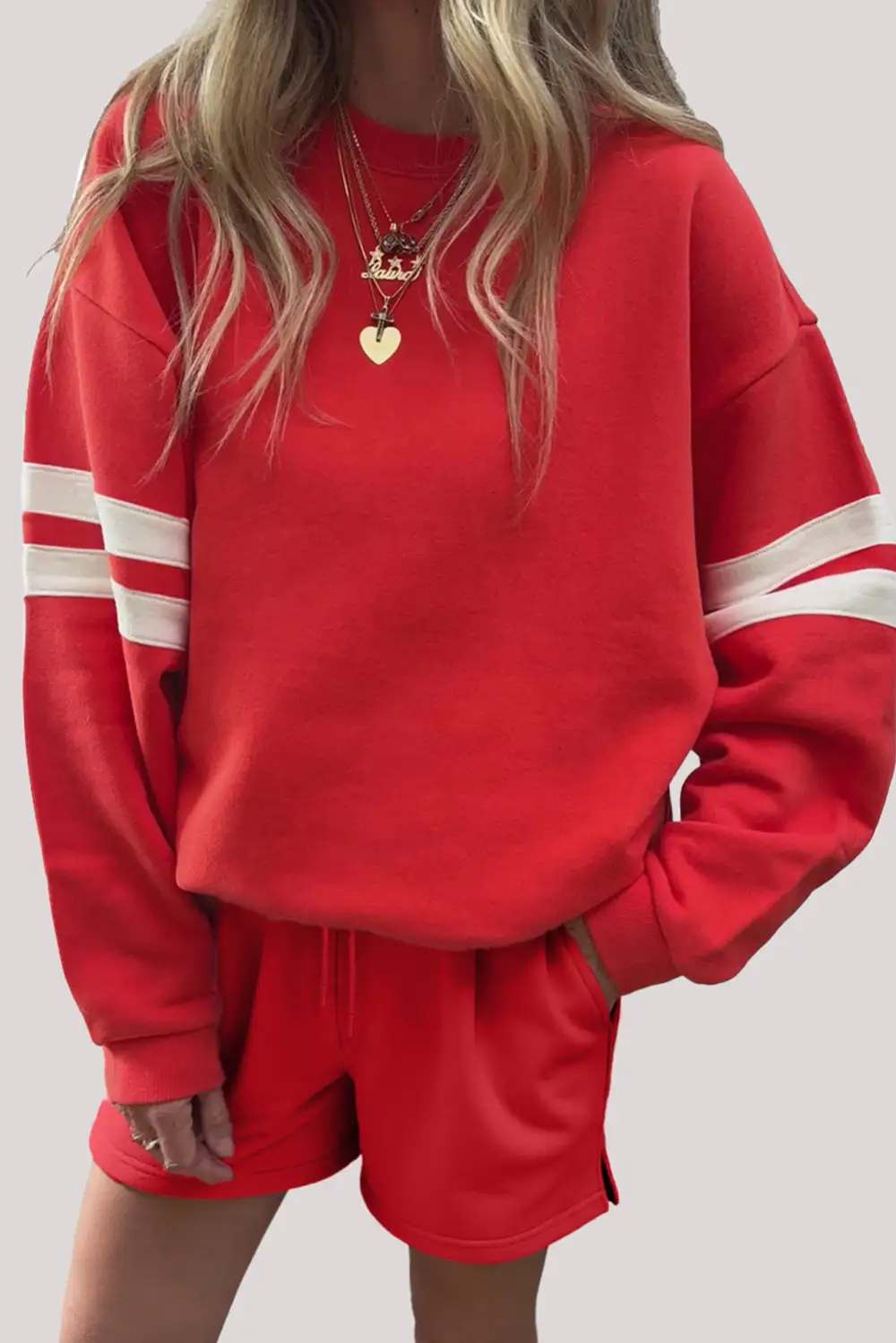Striped Sleeve Relaxed Shorts Lounge Set Comfort