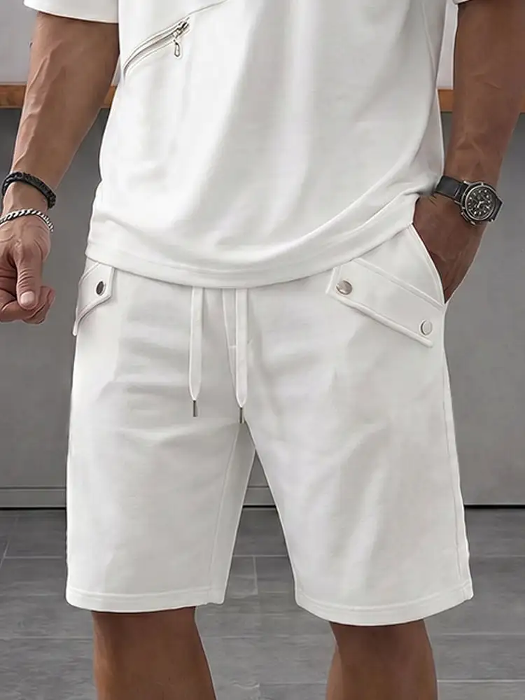 Athleisure Zipper Accent T-Shirt Shorts Set