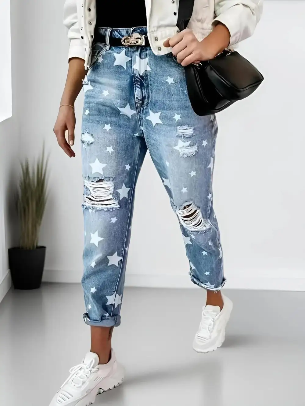 Modern High Waist Distressed Denim Jeans