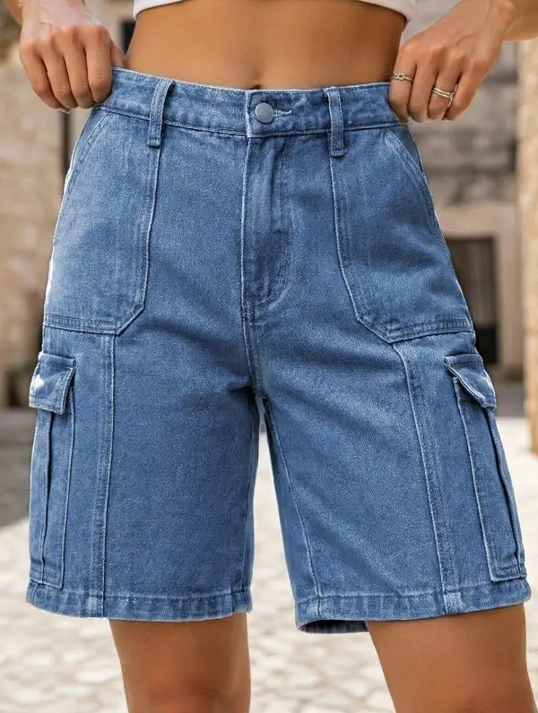 Casual Multi-Pocket Denim Shorts