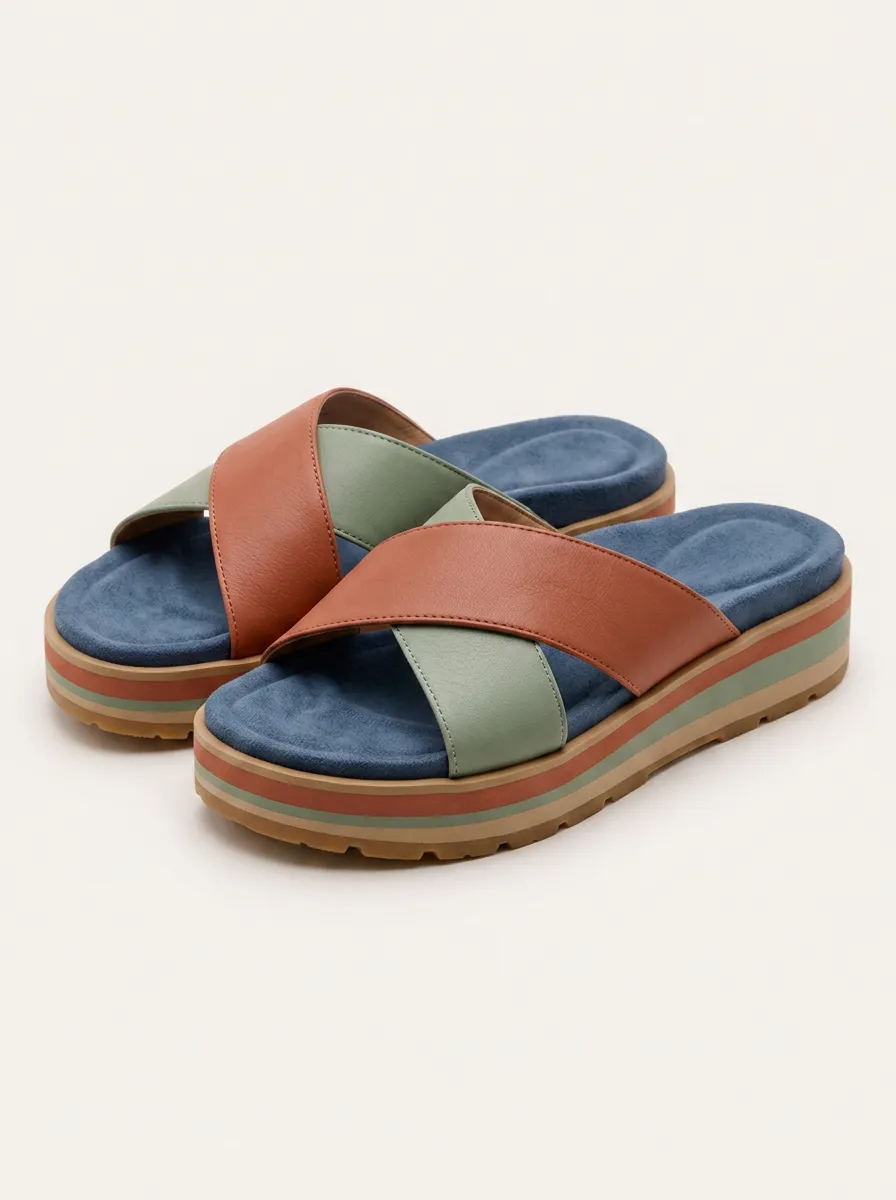 Everyday S Colorblock Cross Strap Platform Printed Sandals