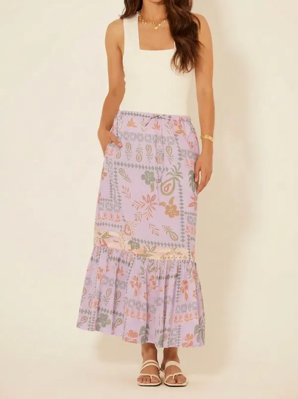 Women's Marina Boho Floral Paisley Geometric Printed Midi Skirt
