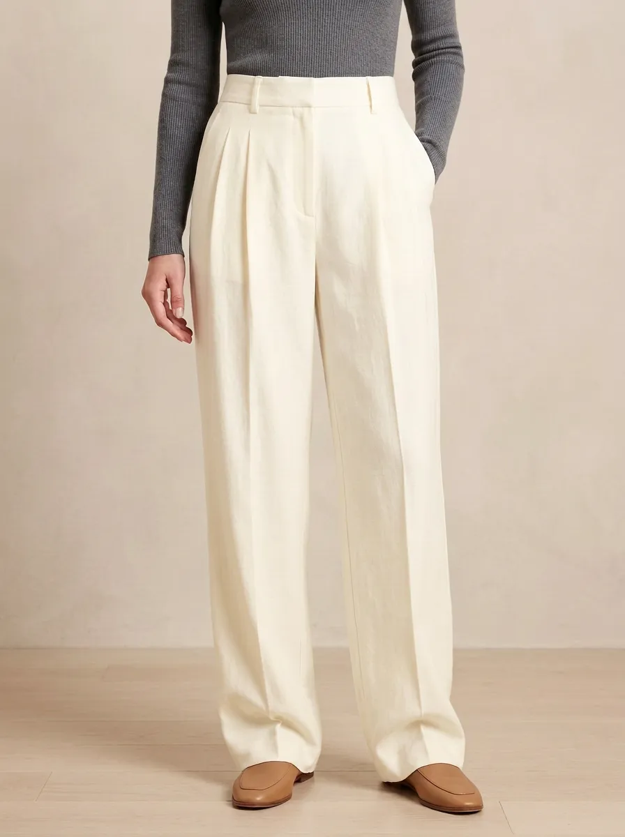 Structured Design Pleated Wide-Leg Trousers