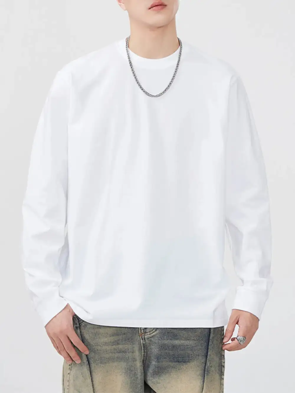 Cotton-Blend Round-Neck Long-Sleeve T-Shirt