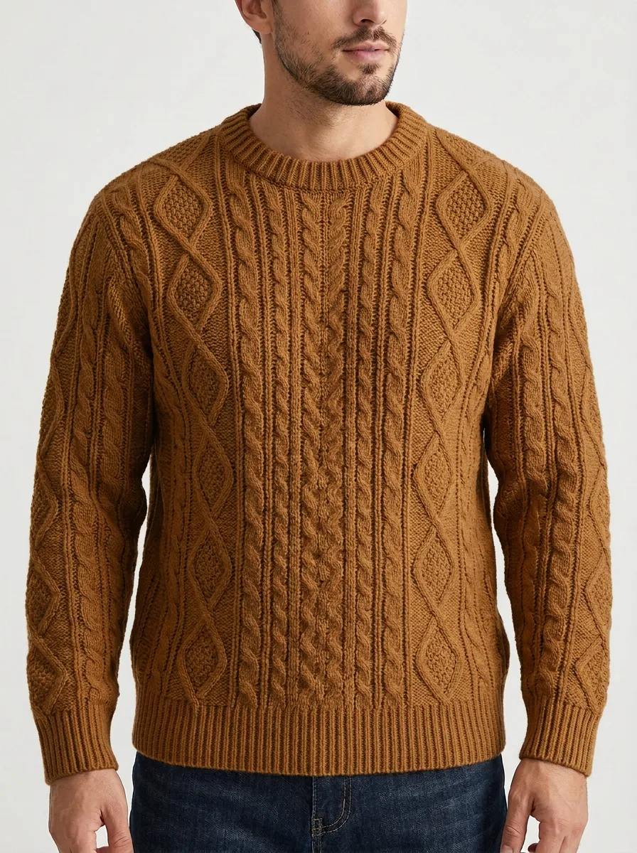 Men’s Ribbed Cable-Knit Crewneck Everyday Sweater