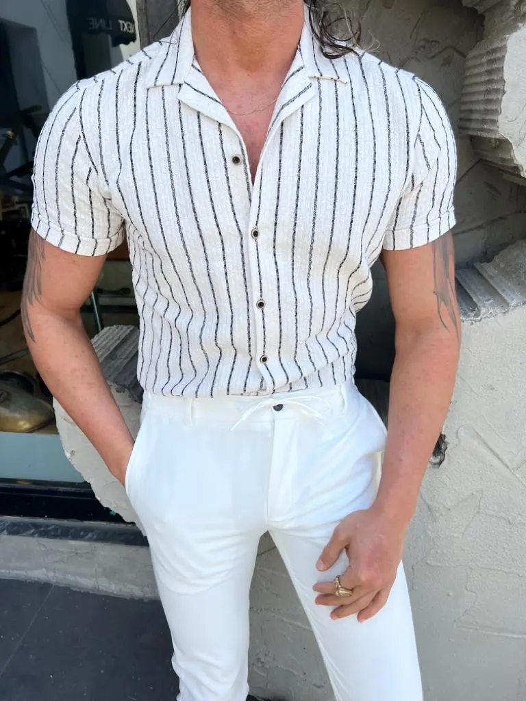 Refined Slim Fit Striped Cotton Casual Shirt
