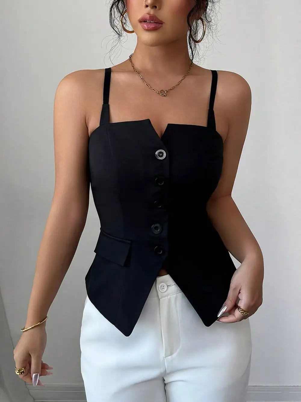 Button Front Fitted Camisole Top