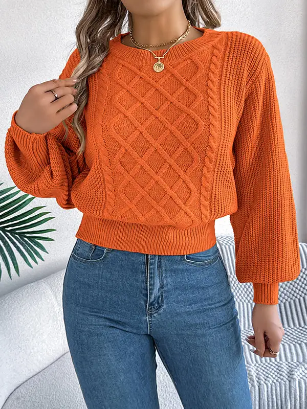 Cable Knit Round Neck Long Sleeve Knit Top