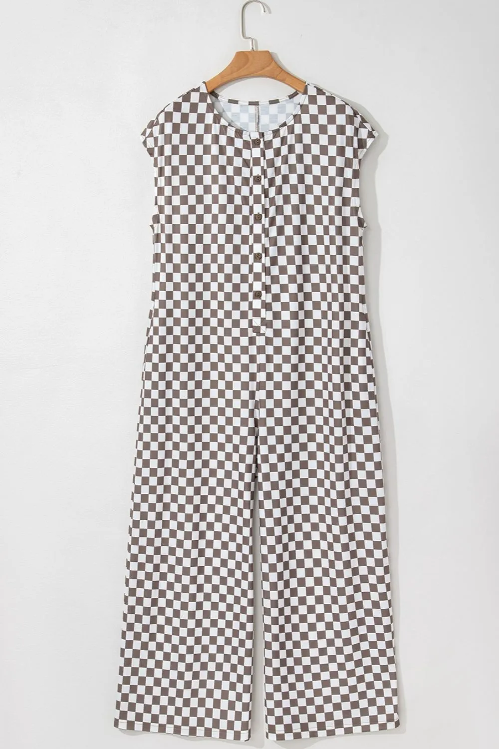 Checkered Crew Neck Wide Leg Jumpsuit
