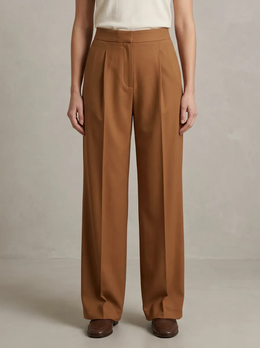 Office High-Waisted Pleated Wide-Leg Trousers