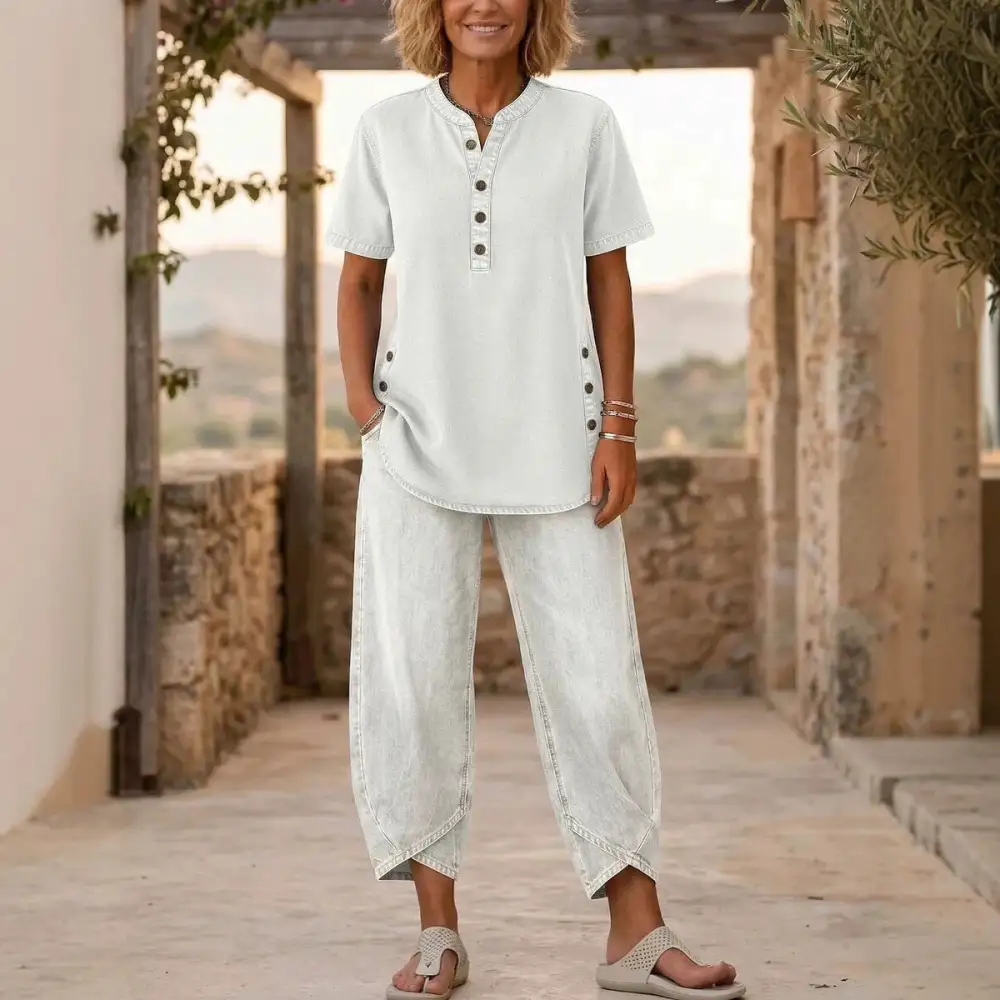 Lapel Button-Up Women's Lounge Set