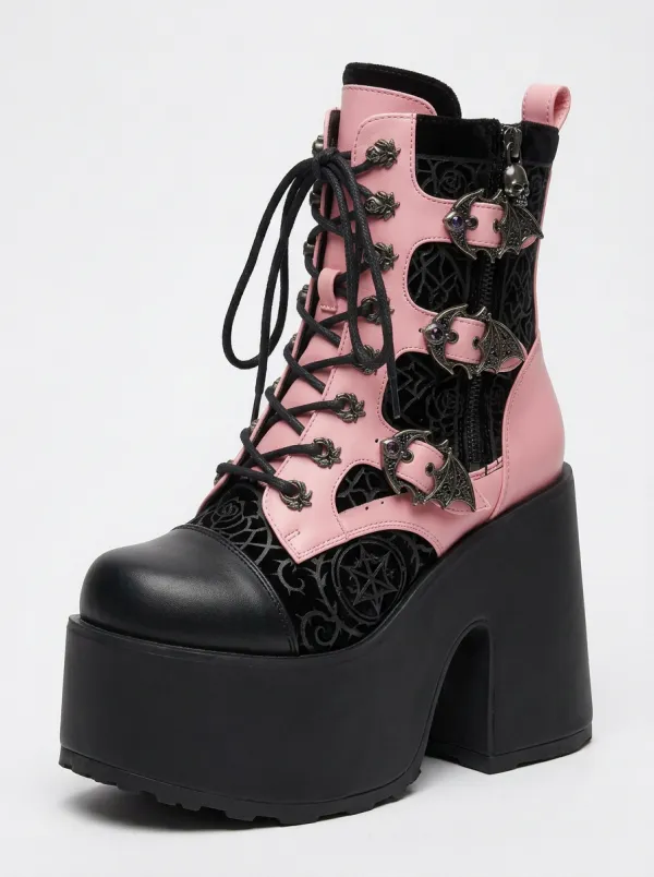 Nightfall Bat Rose Darkwear Style Women's Gothic Platform Boots