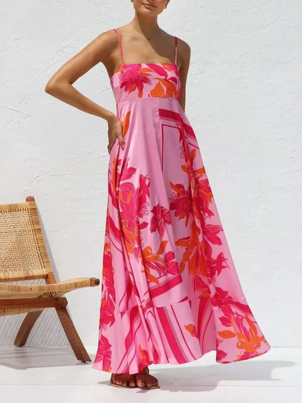 Printed Spaghetti-Strap Maxi Dress
