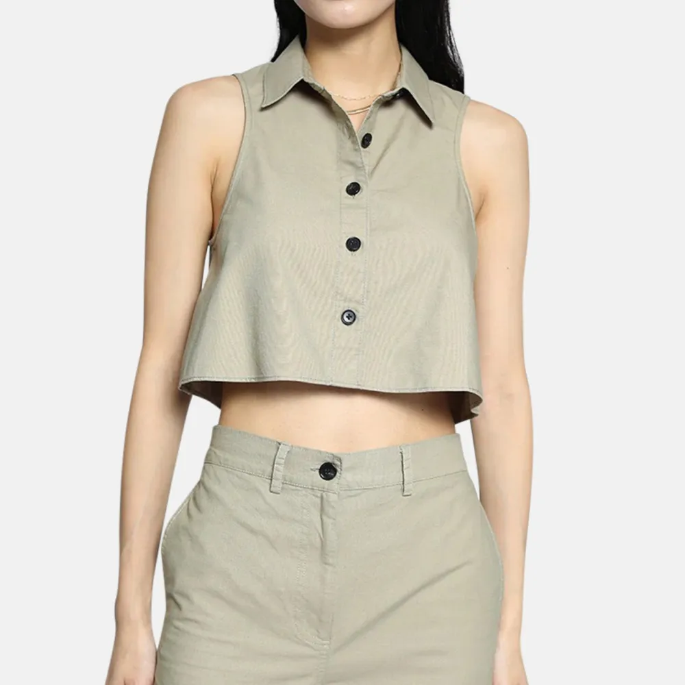 Cotton Cropped Polo Blouse Shirt