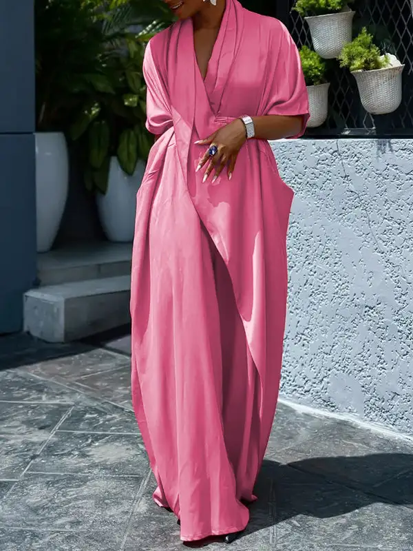 Pleated Sleeve Neck Shirt Maxi Dress