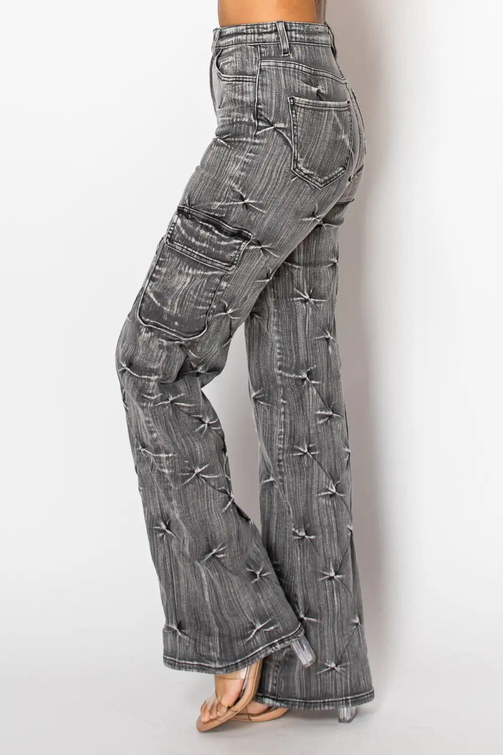 High-Rise Straight-Leg Distressed Cargo Jeans