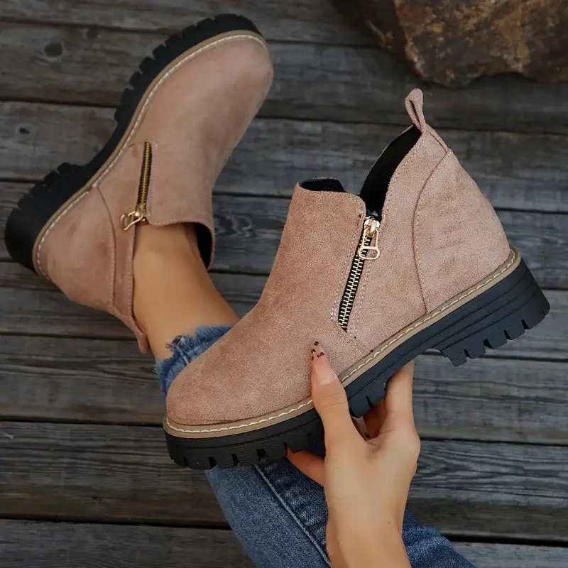 Pull On Buckle Strap Ankle Boots