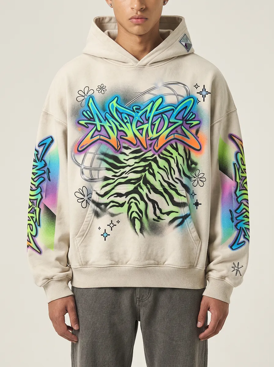 Unisex Streetwear Graffiti Tiger Airbrush Graphic Hoodie