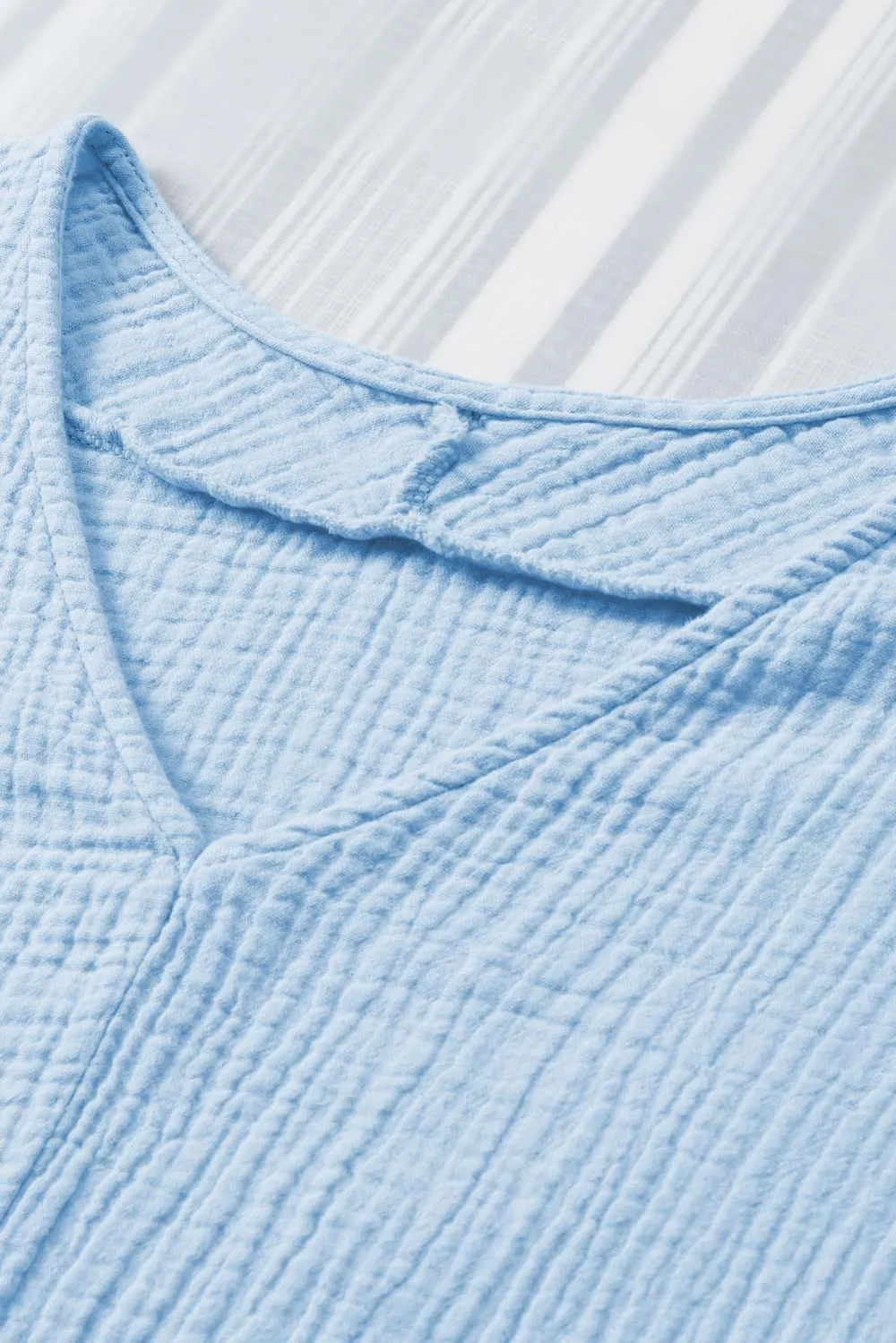 Sky Blue Frayed Batwing Sleeve Blouse