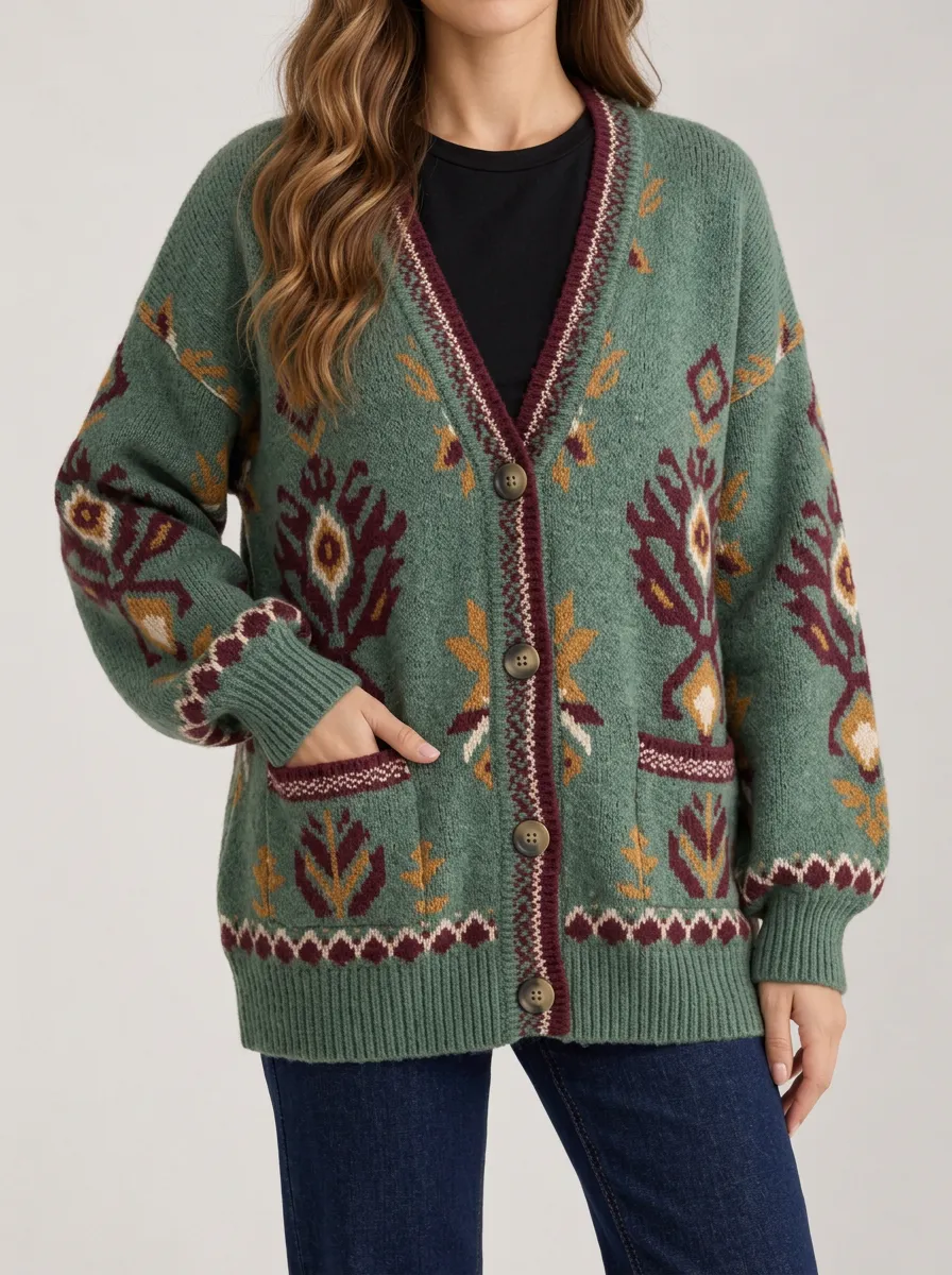 Modern Knit V Neck Button Front Women's Everyday Knit Cardigan