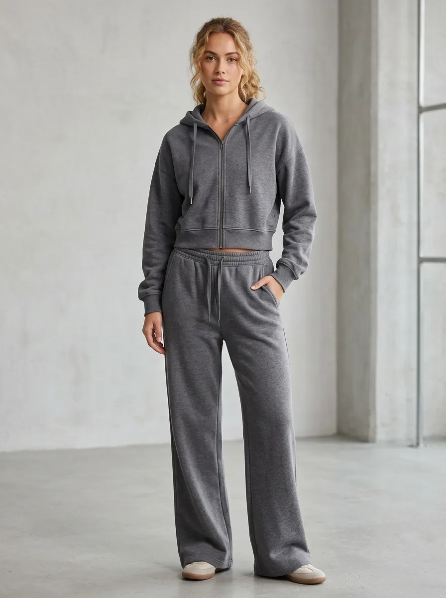 Zip-Up Sweatpants Women's Cropped Zip-Up Hoodie Jogger Active Set