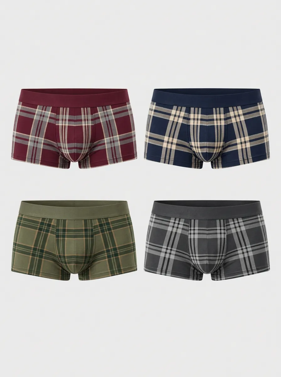 Men's Ridge Classic Plaid Pattern Printed Boxer Briefs 4-Pack