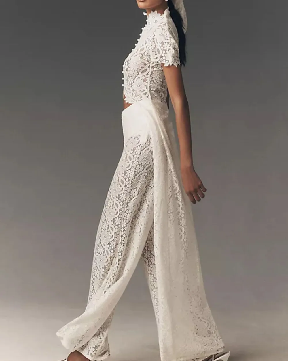 Elegant Lace Ensemble High Neck Intricate Lace Cut-Out Set