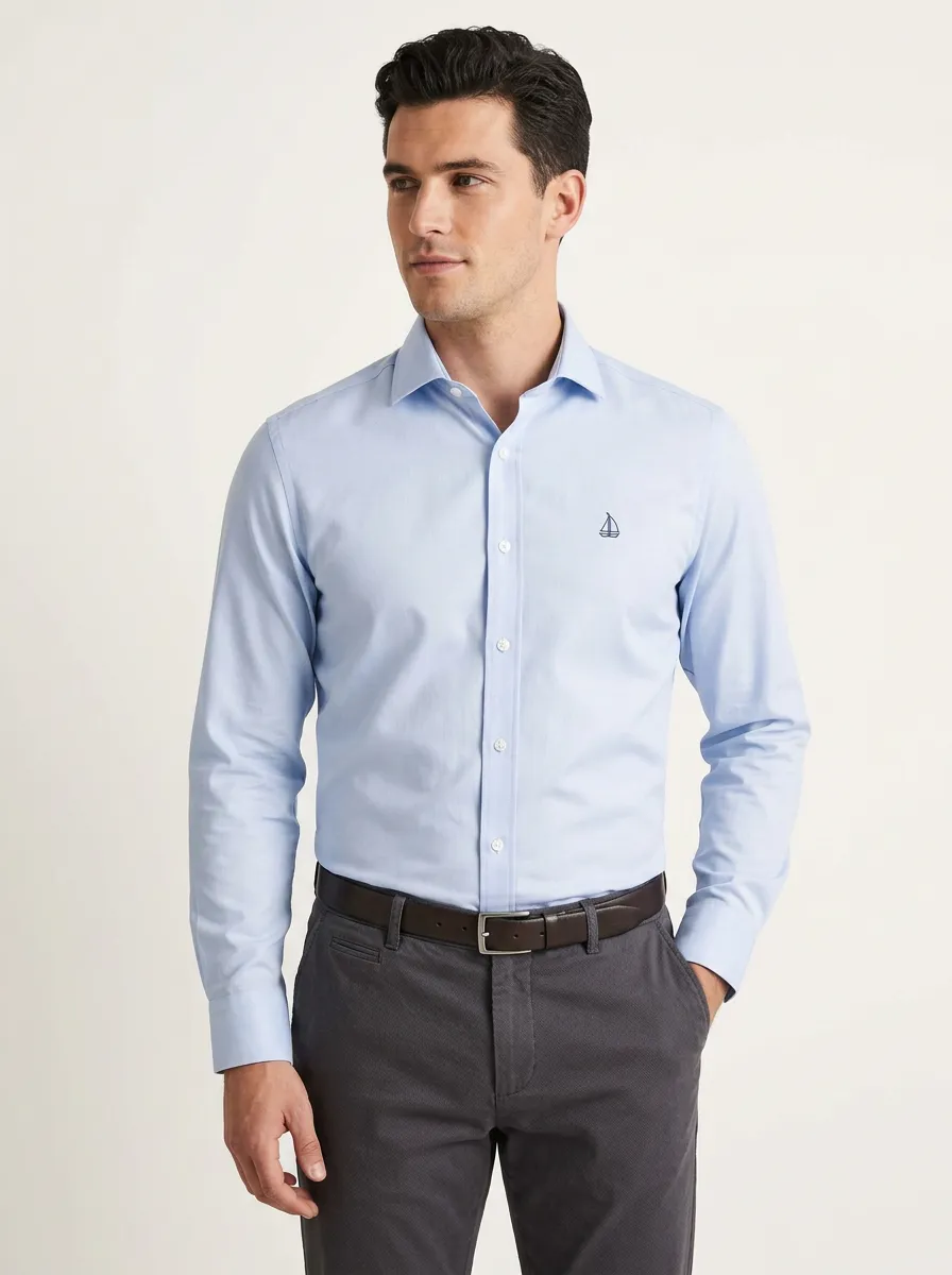 Men's Nautical Sailing Lover Sailboat Embroidered Non-Iron Cotton Shirt