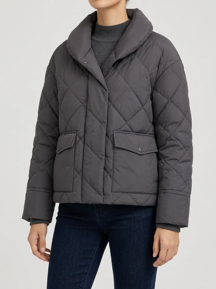 Women's Grey Quilted Puffer Jacket