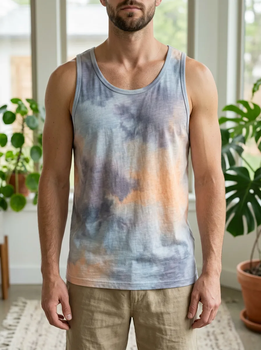 Men's Tie Dye Bound Neck Tank Top