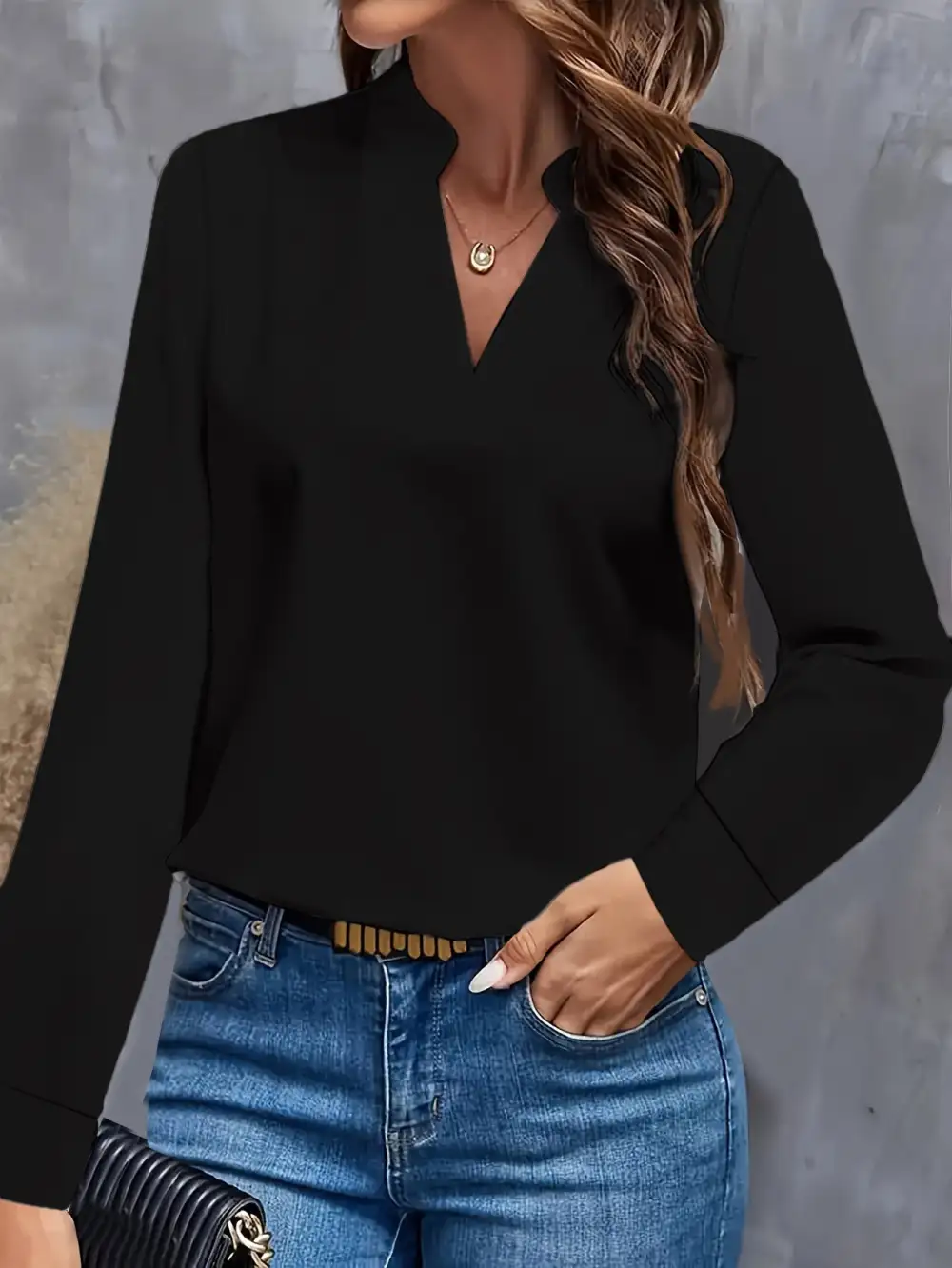 Long Sleeve Draped Blouse