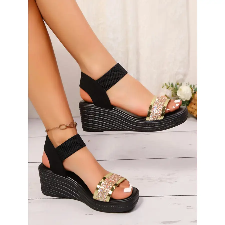 Glitter Platform Wedge Sandals