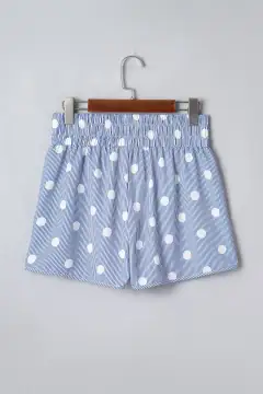 Polka-Dot Polka Dot Print Shirred High Waist Casual Shorts