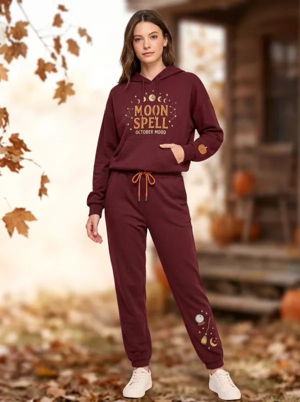 Women's Halloween Moon Spell Pumpkin Printed Lounge Set